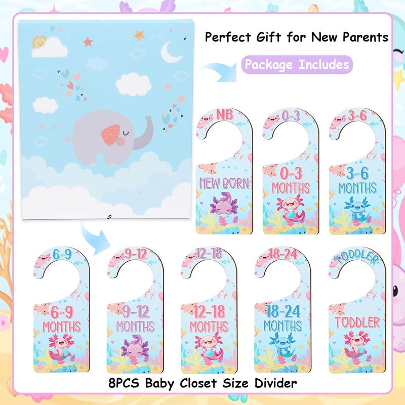 CORNER LACE Baby Closet Dividers 8PCS, Axolotl Themed Wooden Double-Sided Clothes Size Hanger/Organizer from Newborn to Toddler for Nursery Decor Baby Shower Birthday Gender Reveal Party Gift - Image 5